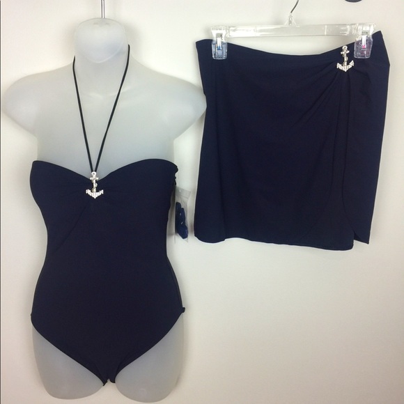 GOTTEX 1 pc Navy Bathing Suit 6 w/ Pull-on Skirt - Picture 1 of 4